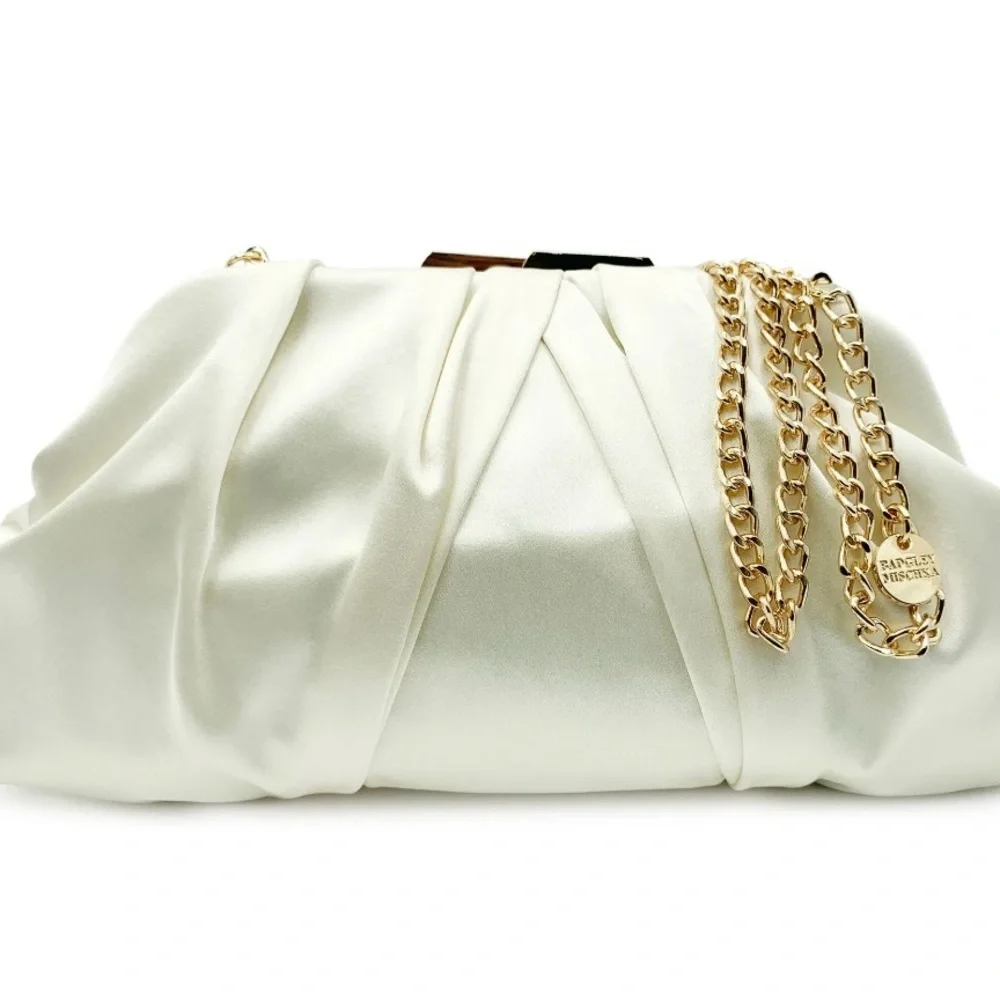 Badgley Mischka Elegant Cream Clutch with Gold Chain